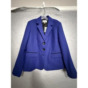 Le Suit Blazer Jacket Womens 12 Blue Quebec Textured 3 Button Lined Career Work